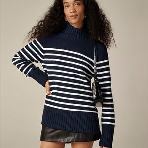J. Crew Navy and White cotton Striped Turtleneck Sweater size L